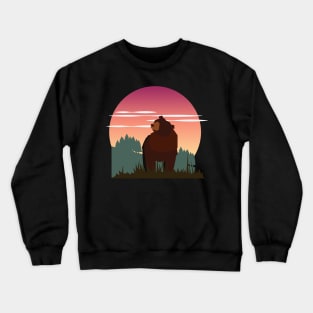 Bear in forrest with northern lights Crewneck Sweatshirt